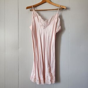 Vintage Nordstrom Lingerie 100% Silk Pink Lace Slip Dress Large 1990s Y2K L